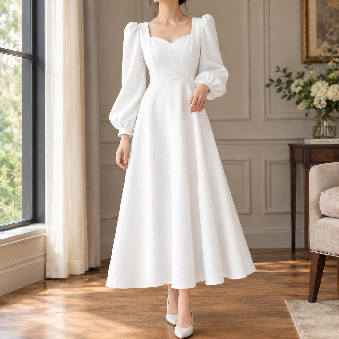 Idalia Sweetheart Midi Dress - White