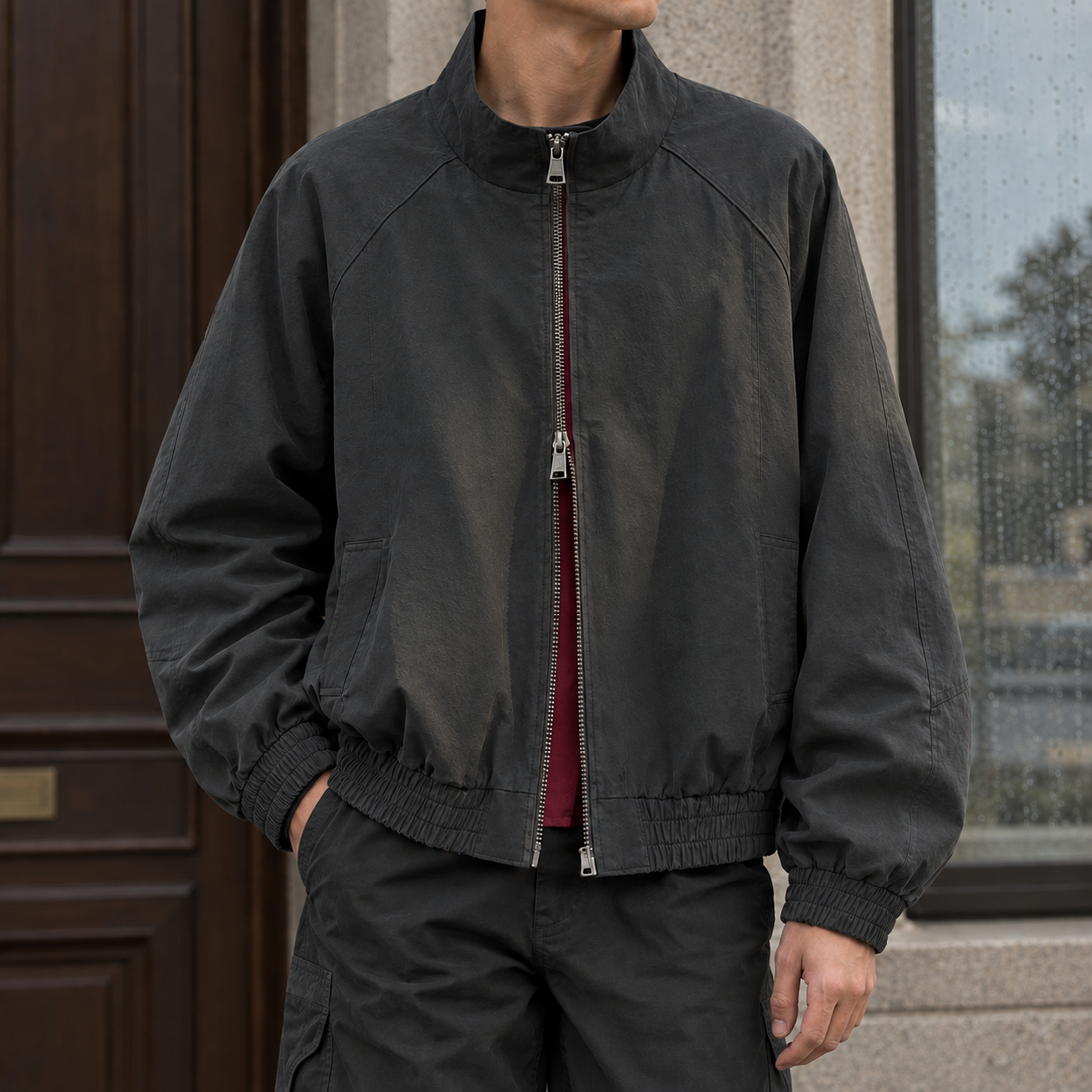 Everard Stand Collar Jacket - Blackish Red