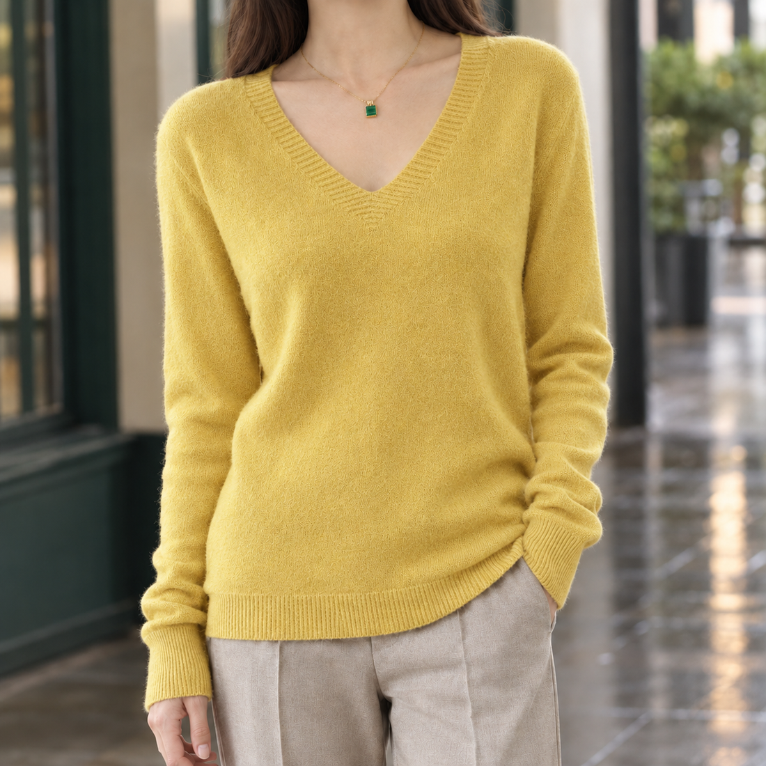Leocadia-Marie V-Neck Sweater - Yellow