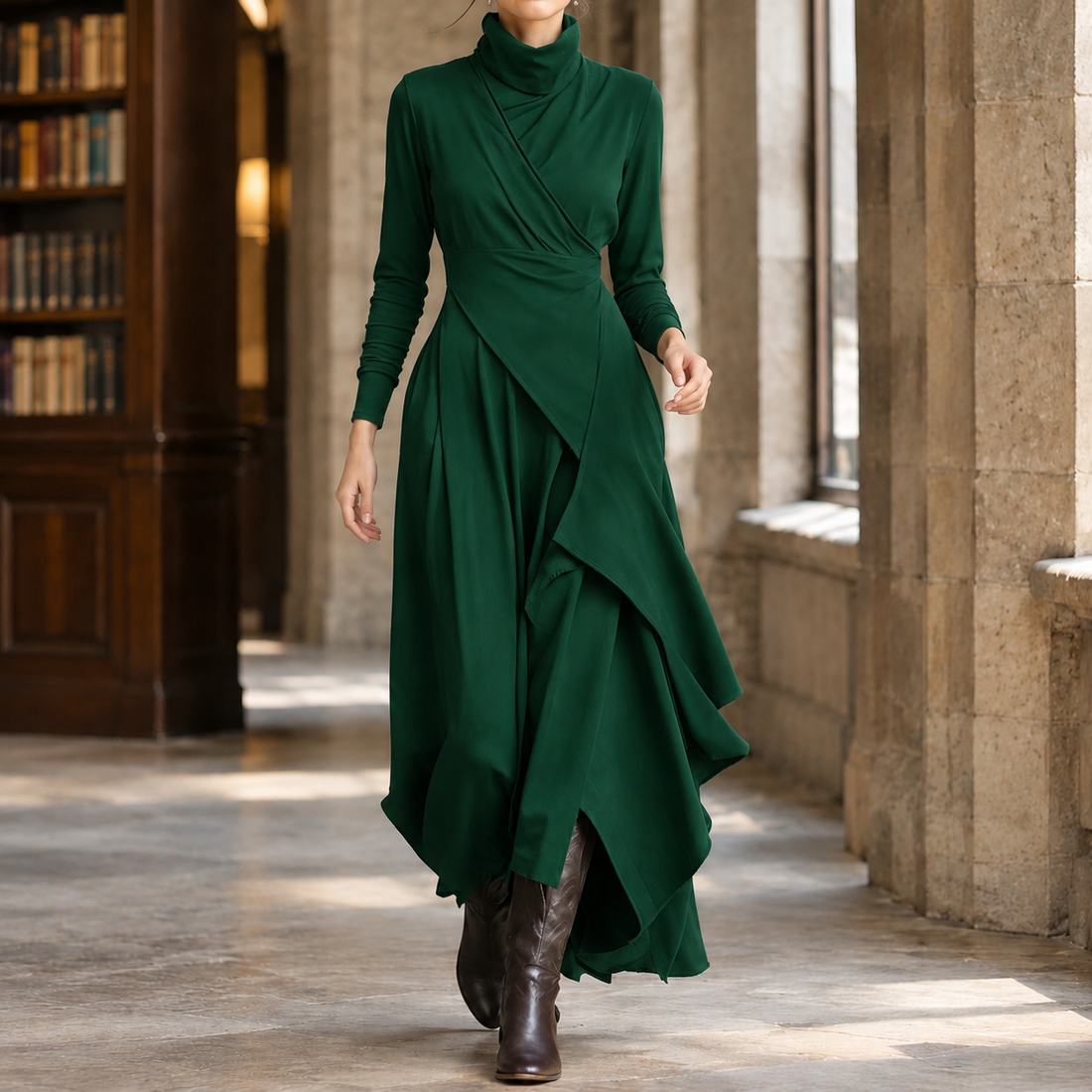 Pomeline Asymmetric Maxi Dress - Green