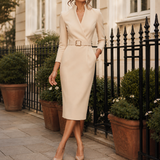Isabeau Tailored Midi Dress - Beige