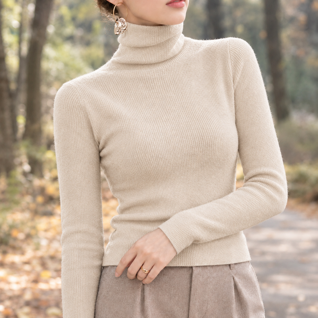 Agnes-Grace Turtleneck Sweater - Apricot