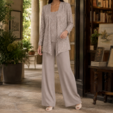 Vivienne Sequin Pants Set - Taupe