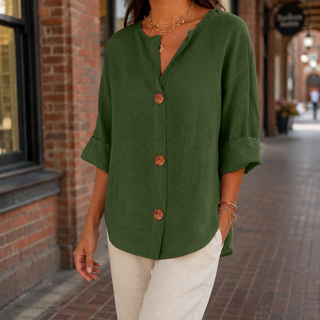 Florence V-Neck Shirt - Green