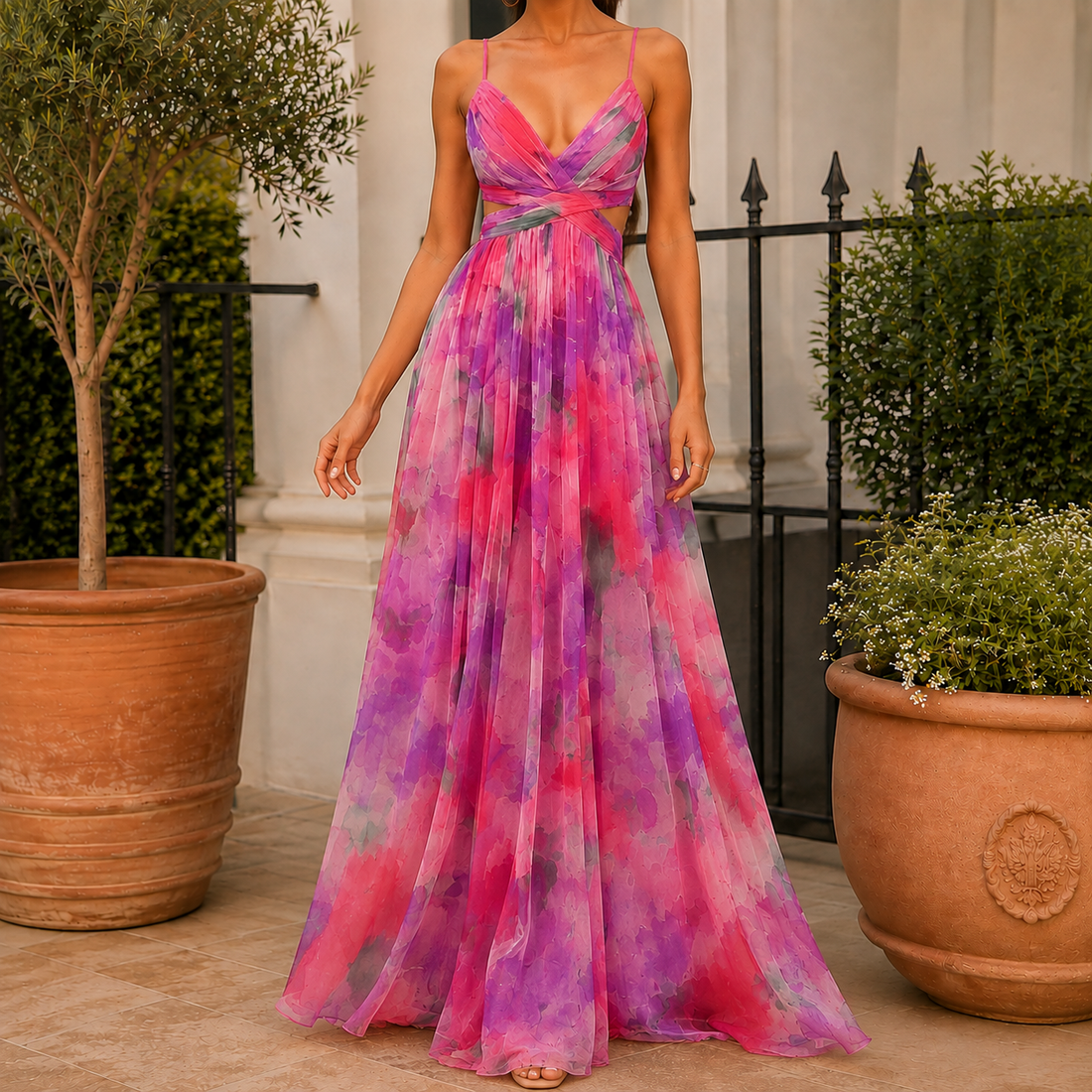 Penelope Watercolor Maxi Dress - Pink