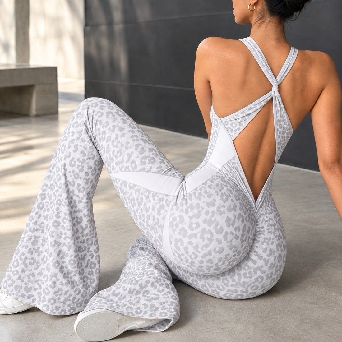 Rebekah-Pearl Cross-Back Jumpsuit - White Gray