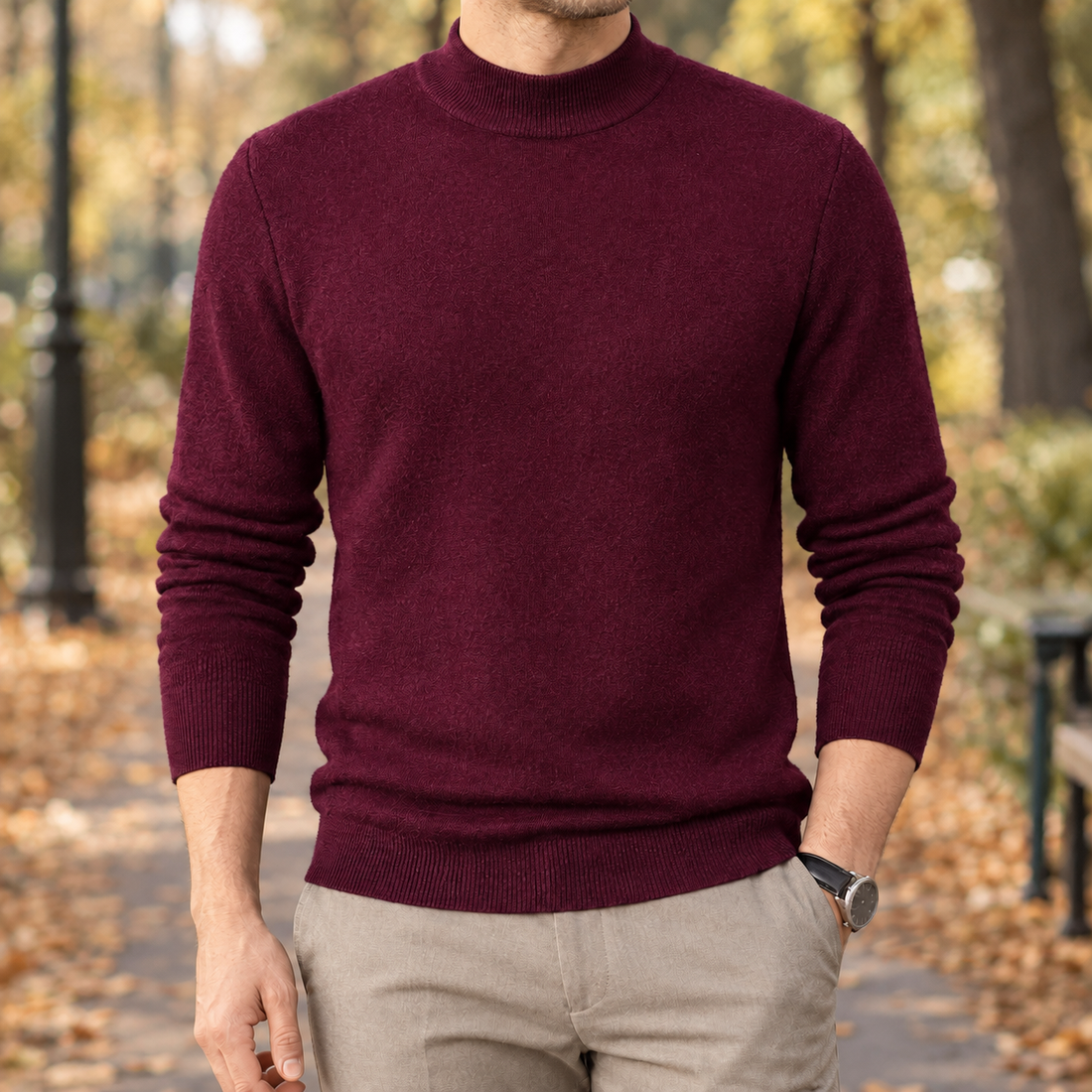Lennox-Jude Mock Neck Sweater - Red
