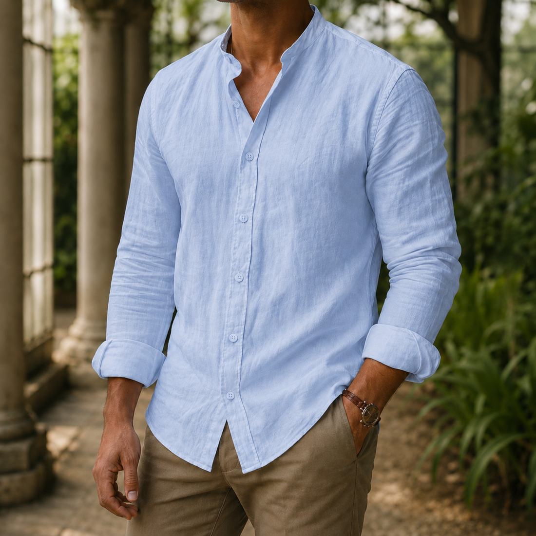 Knox Mandarin Collar Shirt - Hellblau