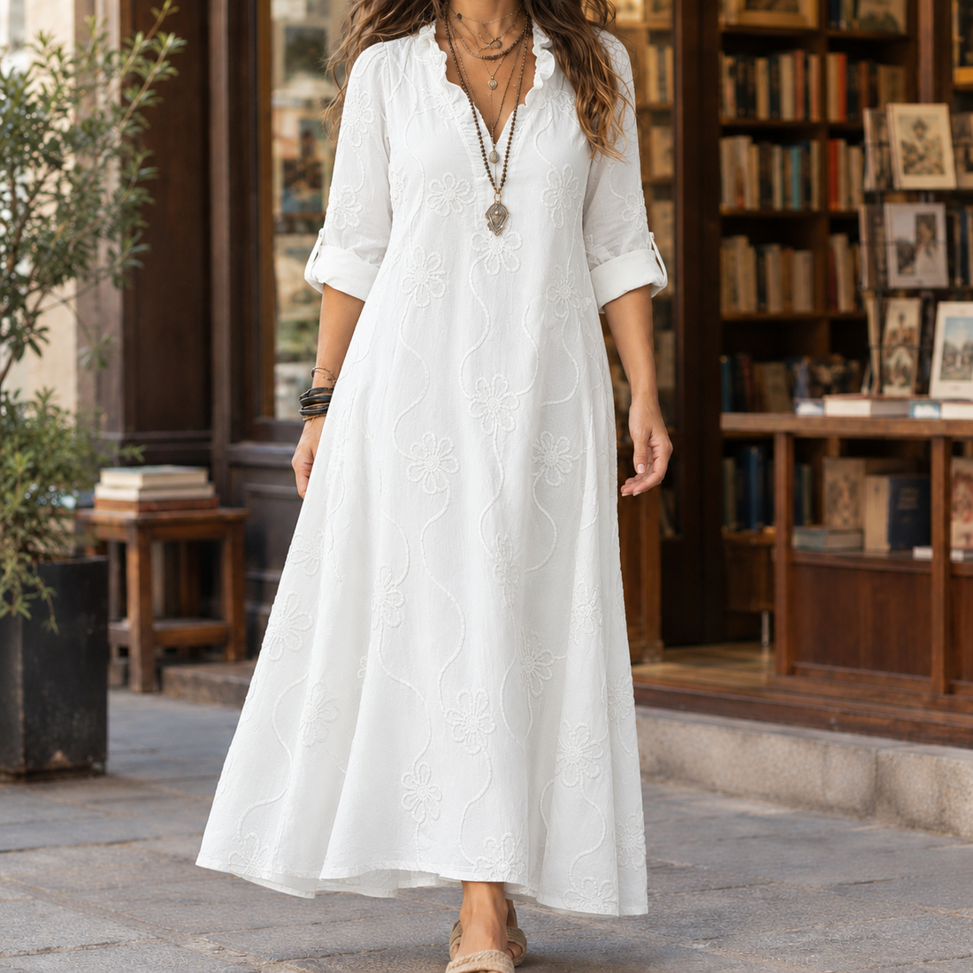 Sasha Embroidered Maxi Dress - White