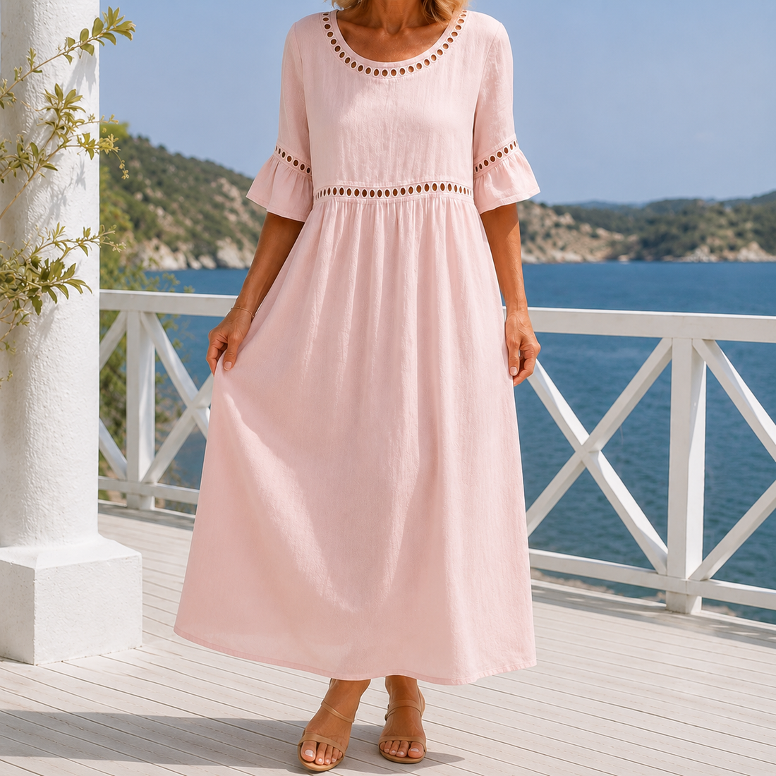Junia Eyelet Maxi Dress - Powder Pink