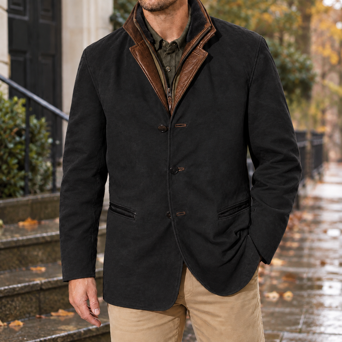 Adrian-James Layered Collar Jacket - Black