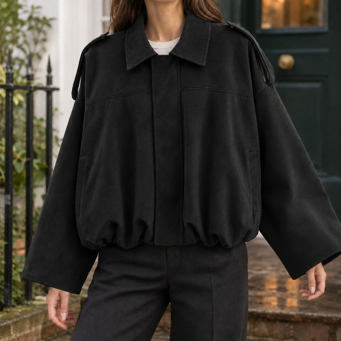 Molly Suede Bomber Jacket - Black