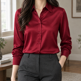 Charlotte-Belle Satin Shirt - Wine Red