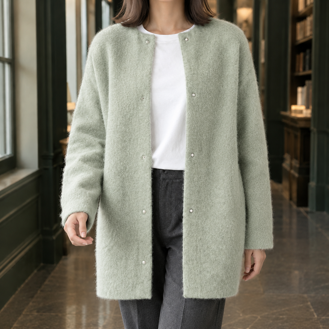 Karen Brushed Cardigan - Light Green