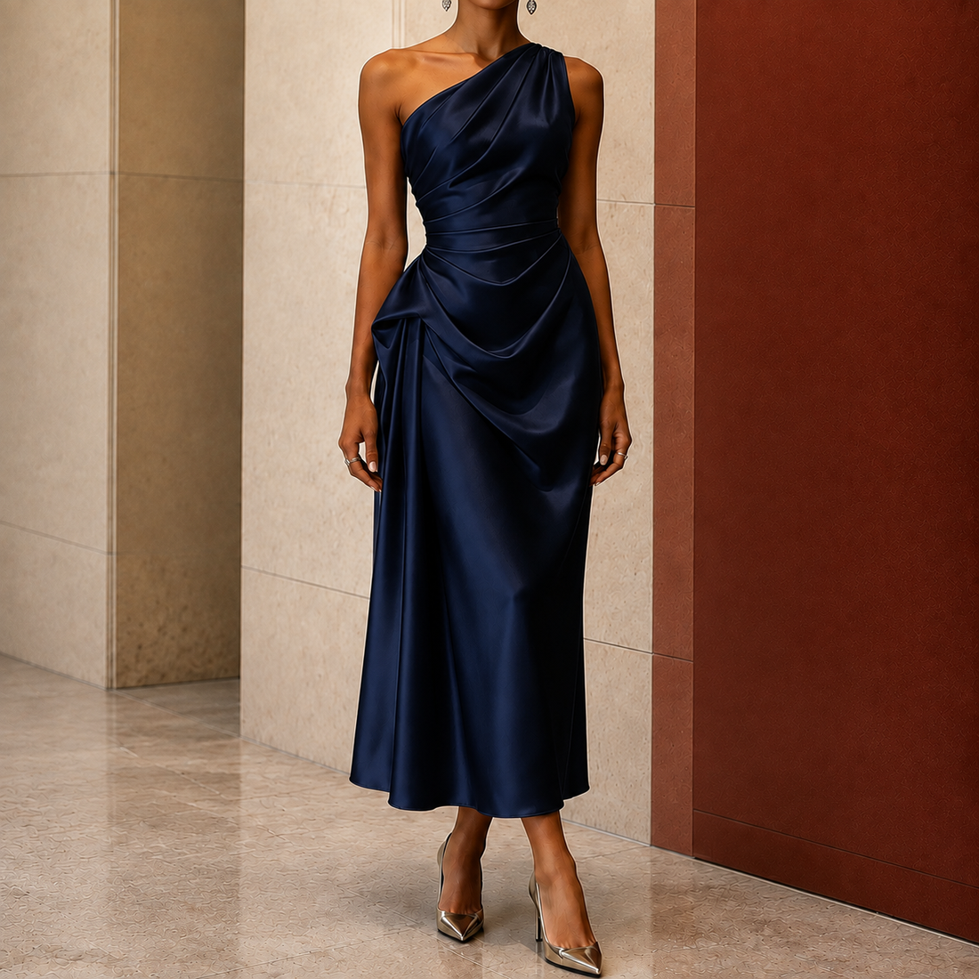 Harriet One Shoulder Dress - Midnight Navy