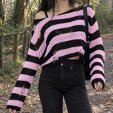 Flavia-Marie Striped Sweater - Short Pink Black