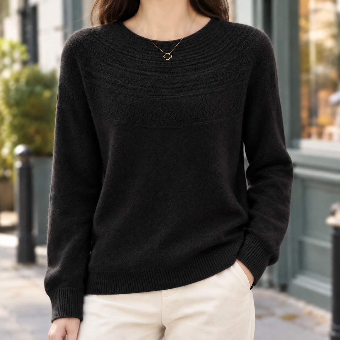 Ysabel Pointelle Sweater - Black