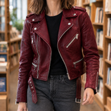 Berenice Biker Jacket - Wine Red