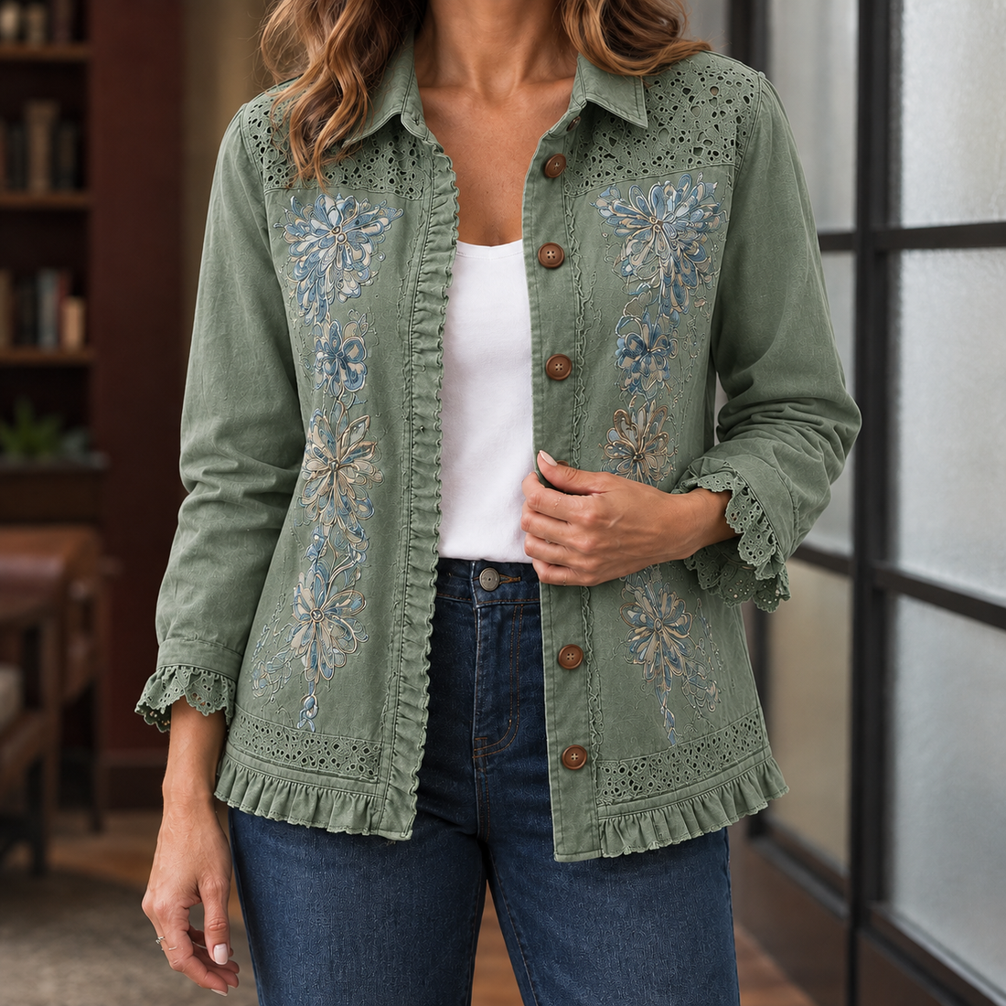 Blair Embroidered Jacket - Green