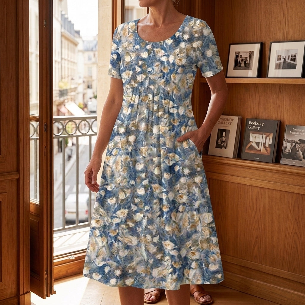 Celeste Gathered Midi Dress - Blue