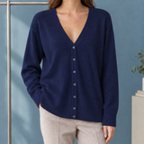 Philippa V-Neck Cardigan - Navy Blue