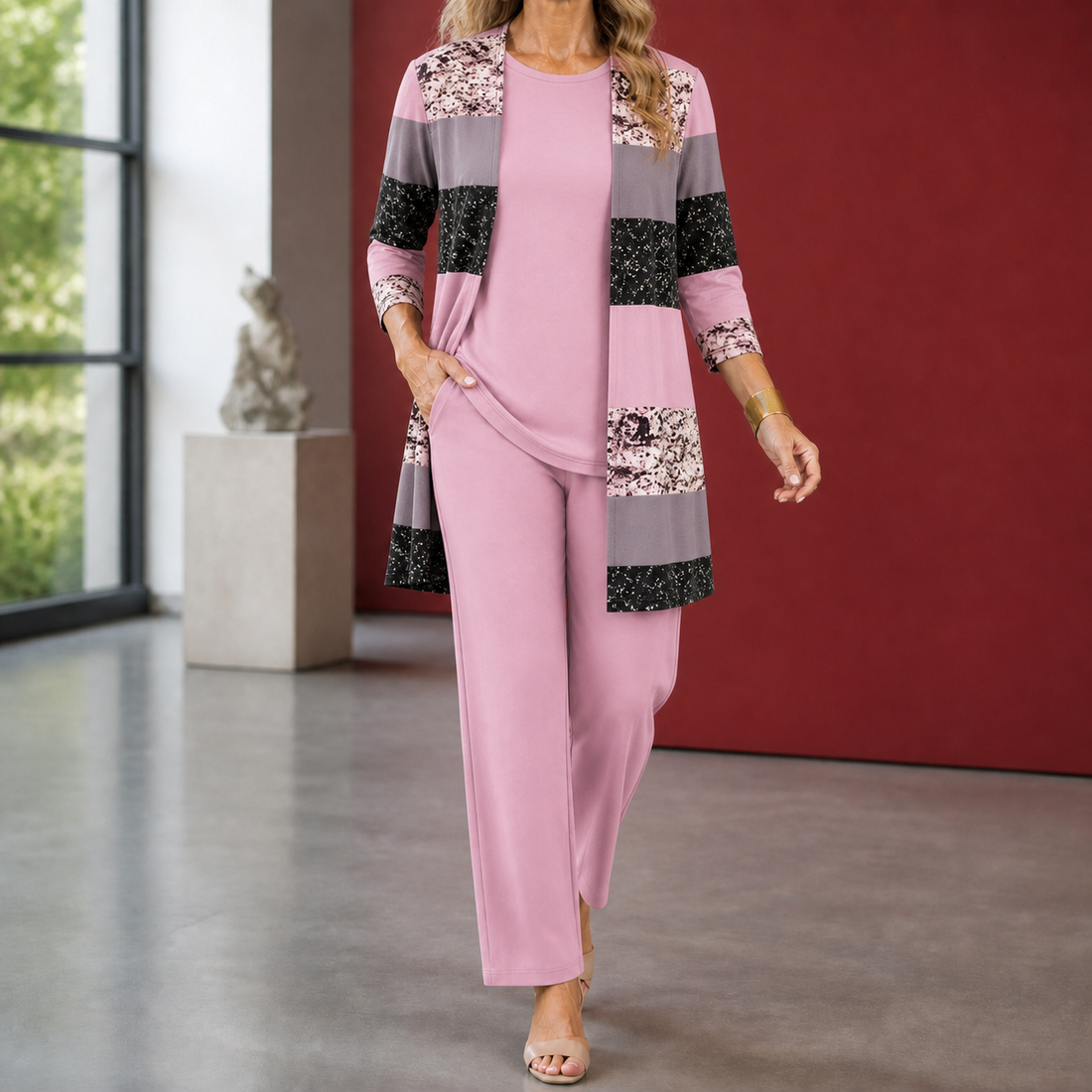 Ingrid-Belle Printed Pants Set - Pink
