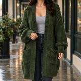 Sofia-Pearl Longline Cardigan - Army Green
