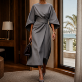 Astrid-Hope Belted Midi Dress - Gray