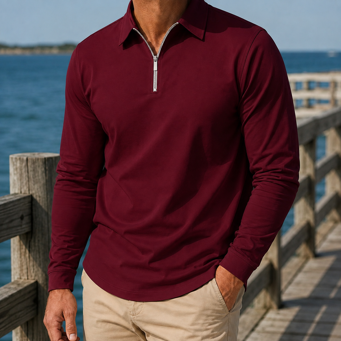 Wyatt Zip Polo - Burgundy
