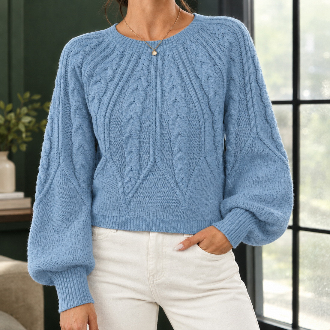 Selena Cable Sweater - Light Blue