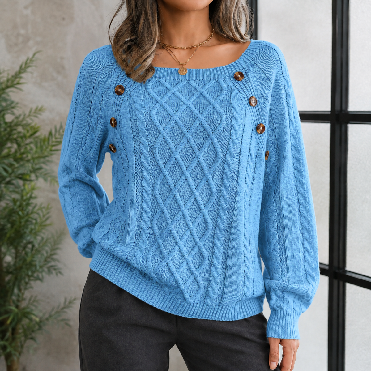Abigail Cable Knit Sweater - Sky Blue