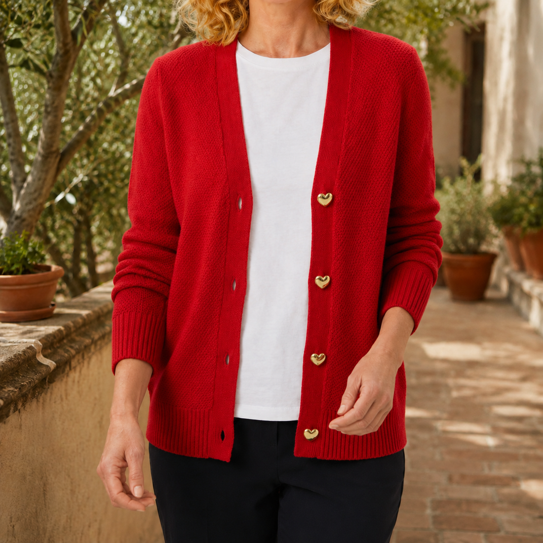 Oriana V Neck Sweater - Red