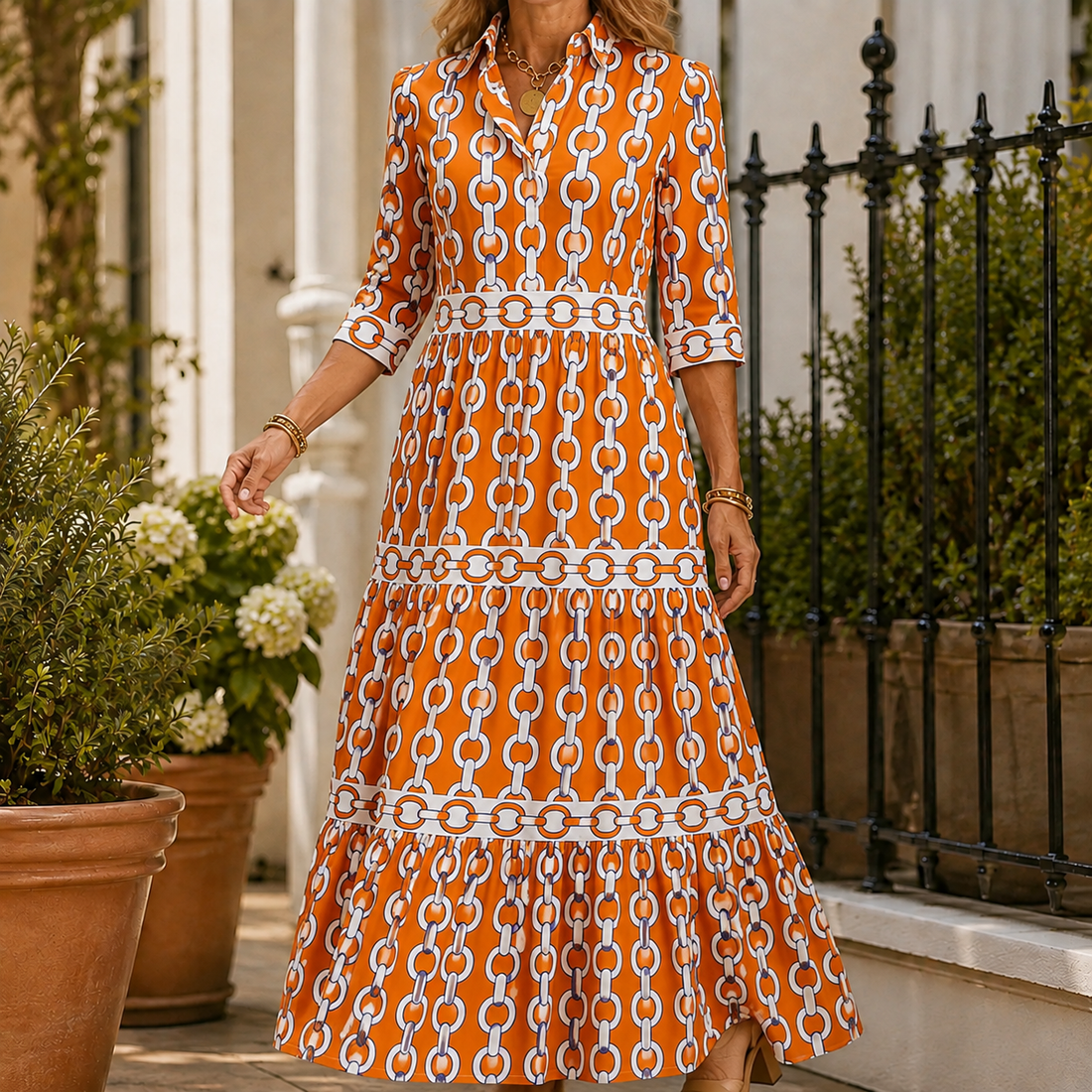 Carmen Tiered Maxi Dress - Orange
