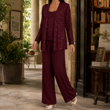 Vivienne Sequin Pants Set - Burgundy
