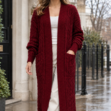 Naomi-Hope Cable Knit Cardigan - Deep Red