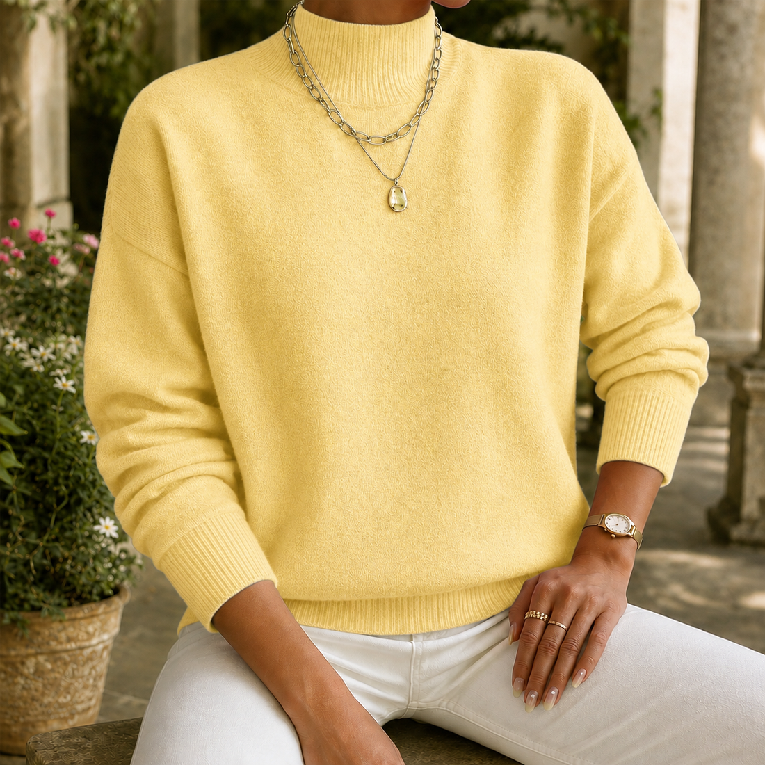 Marcella Mock Neck Sweater - Yellow