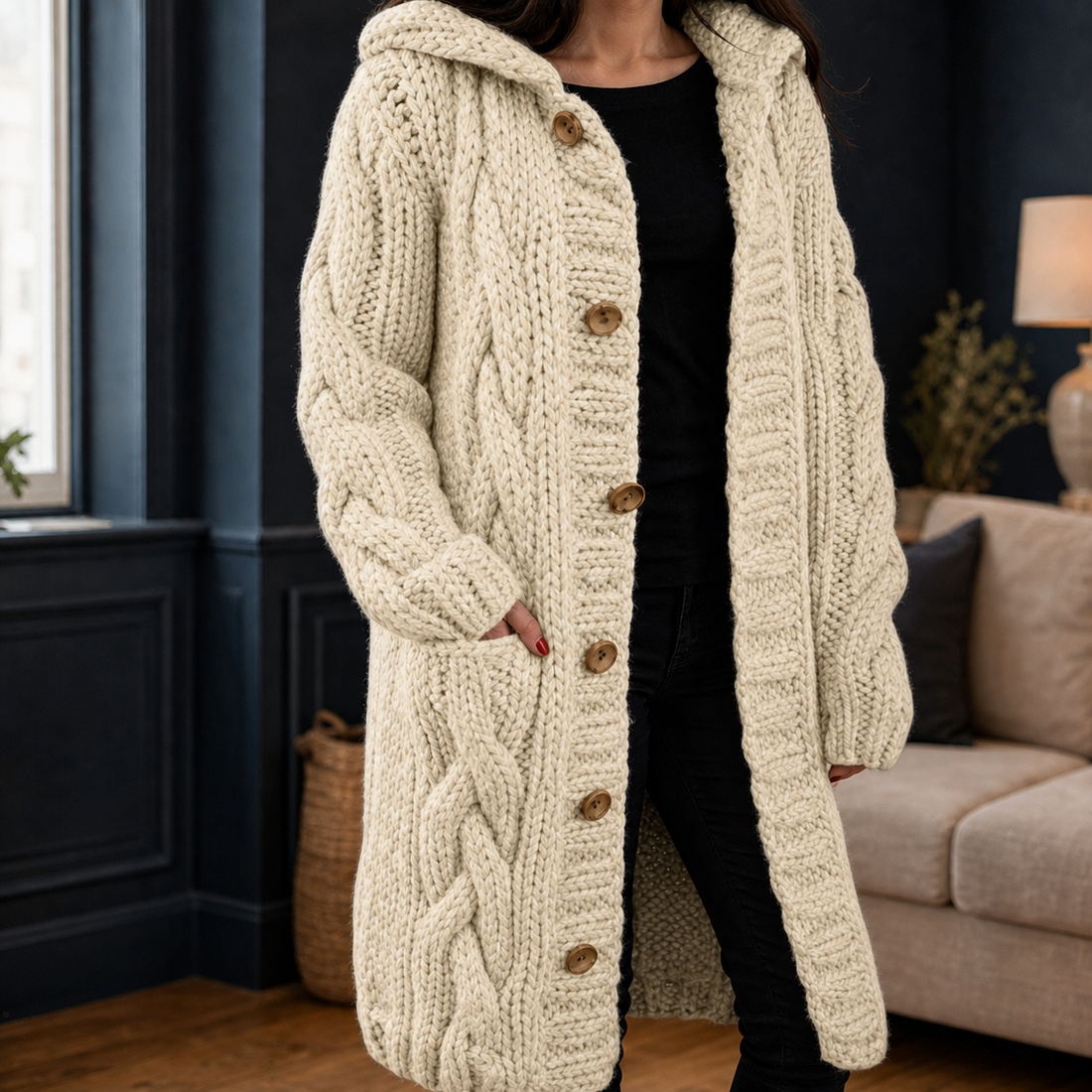Bethany Cable Knit Cardigan - Beige