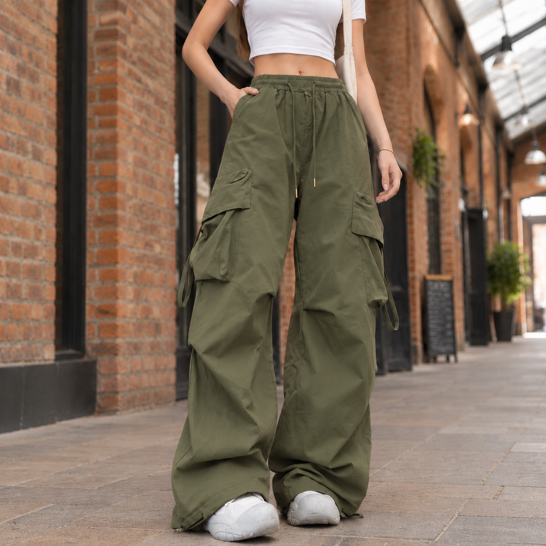 Heloise Wide Leg Pants - Military Green 2