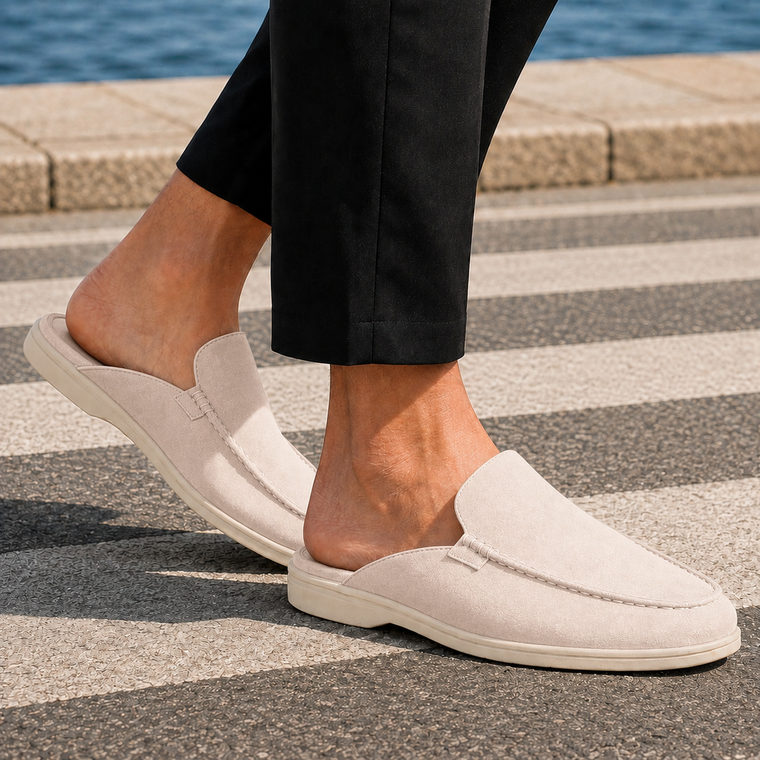Asti Suede Mule Loafers - Cream