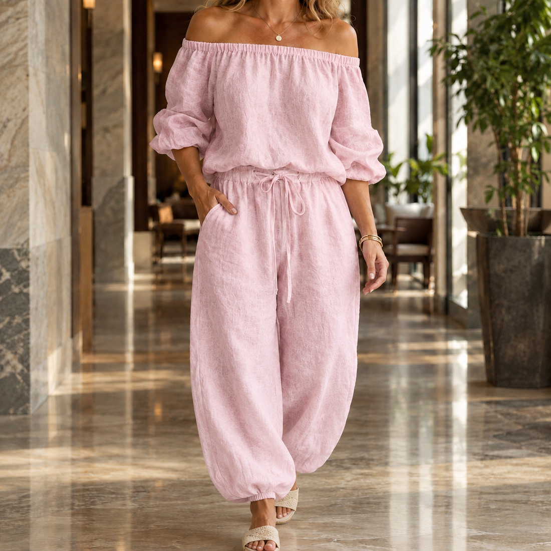 Katherine Off-Shoulder Set - Pink