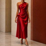 Harriet One Shoulder Dress - Cherry Red