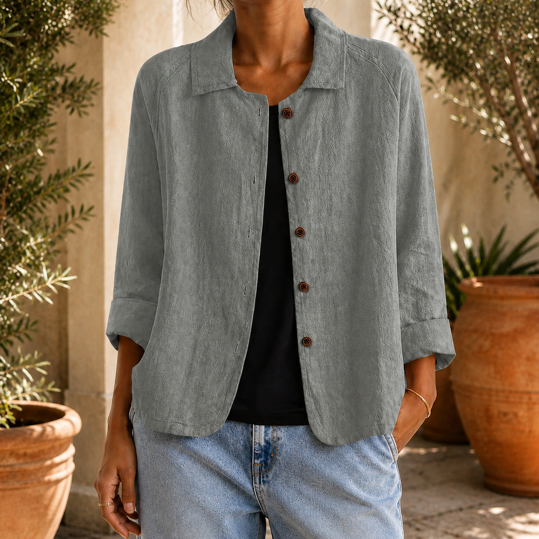 Elowen Collared Jacket - Gray