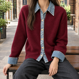Rowena Denim Cardigan - Retro Red