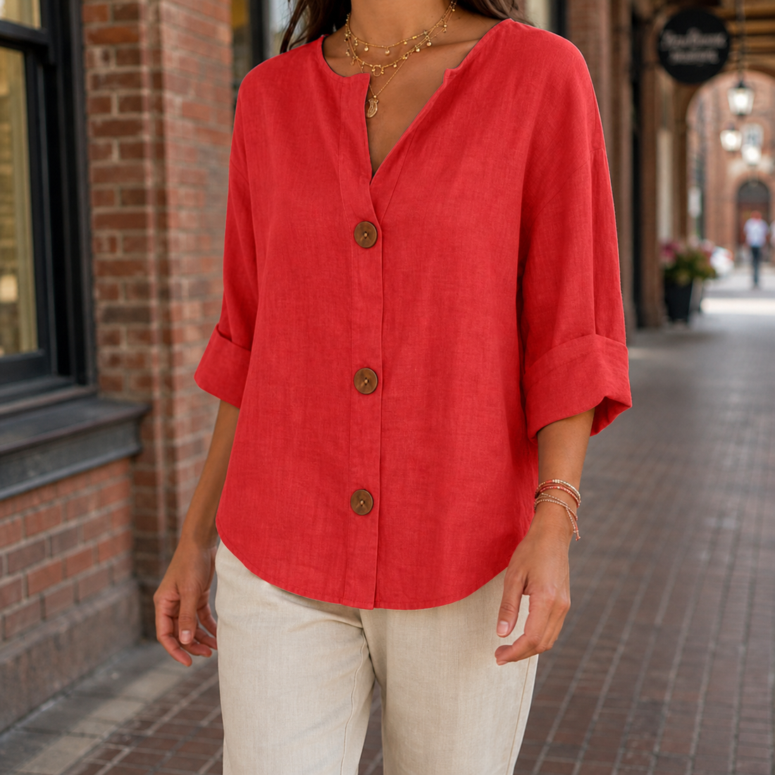 Florence V-Neck Shirt - Red