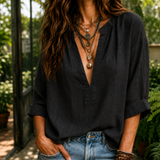 Eloise Split Neck Blouse - Black
