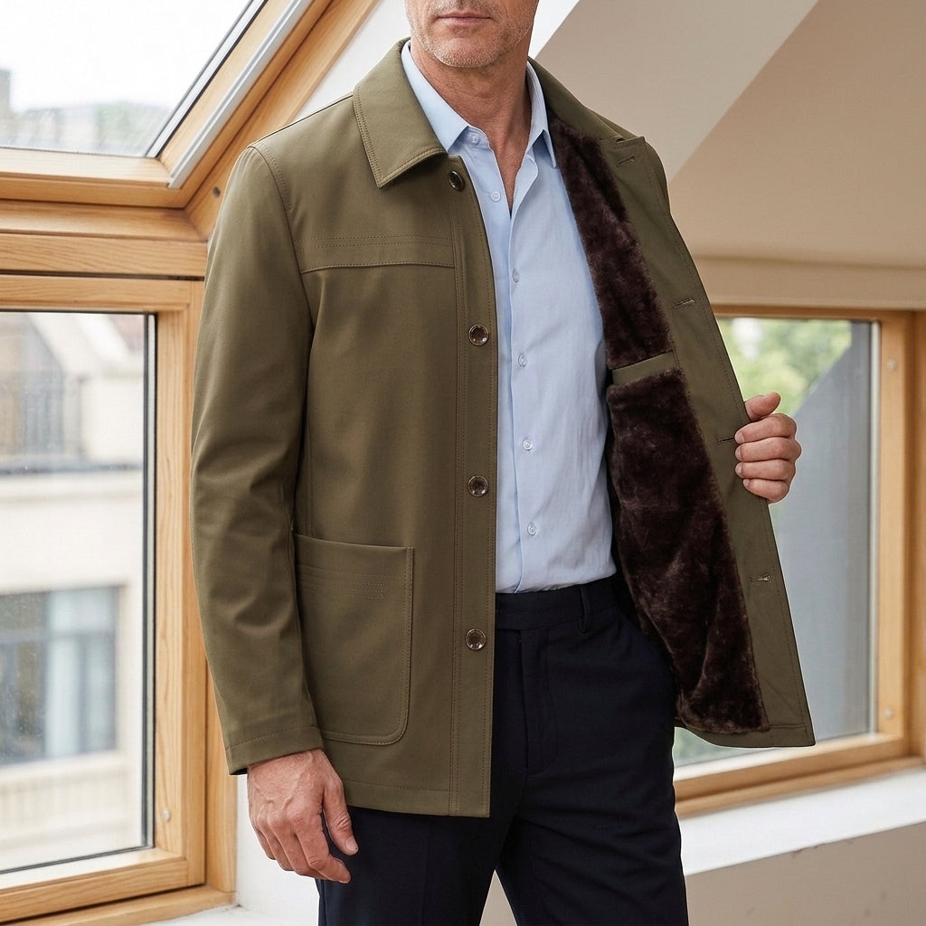 Hadrian Button Front Jacket - Khaki Plus Velvet