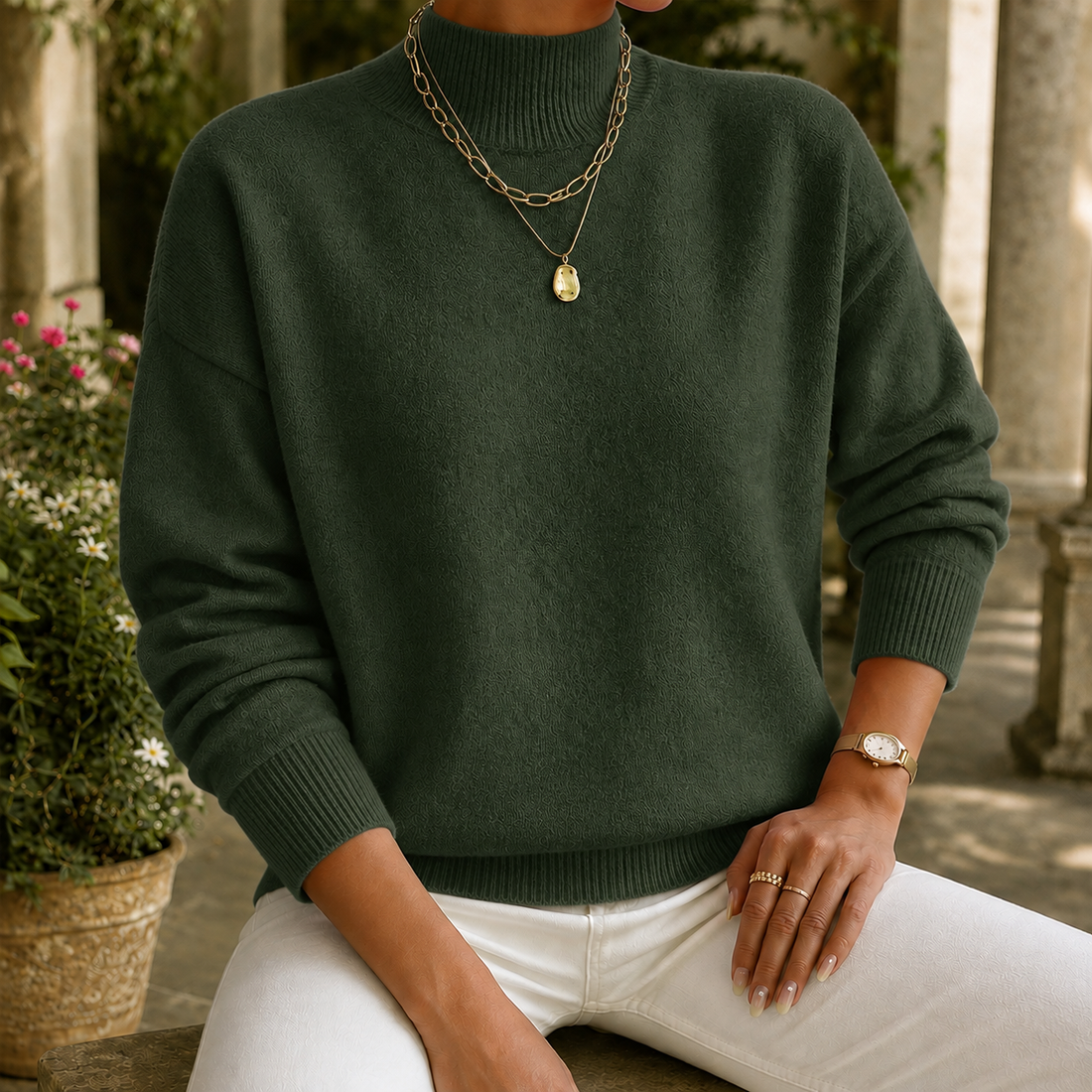 Marcella Mock Neck Sweater - Green