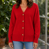 Brigitte Heart Button Sweater - Red
