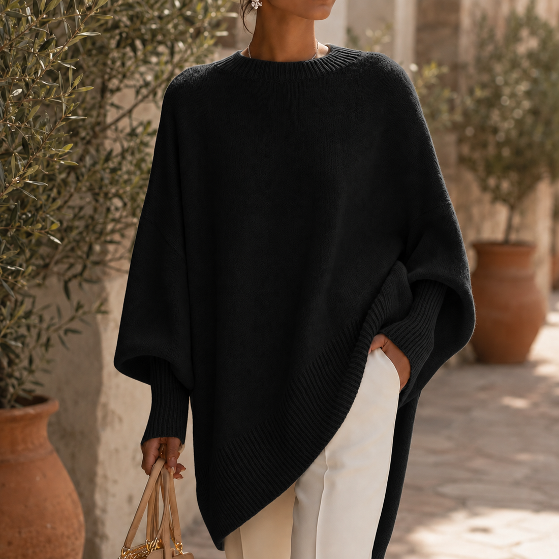 Mabel Poncho Sweater - Black